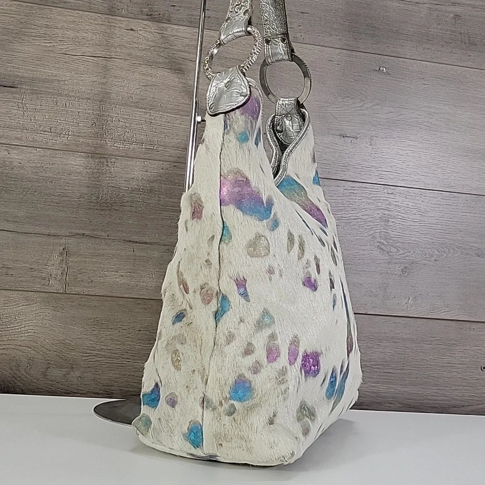 Large Raviani Garland Texas Calf-Hair Multi-Color Hobo Bag with Metallic Trim